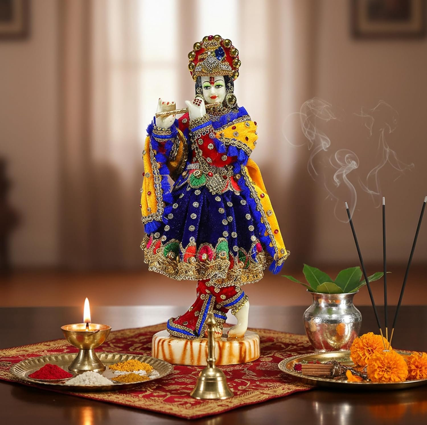 Krishna Beeld Resin 28cm - Religieus Decoratie Standbeeld voor op tafel