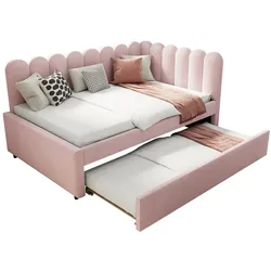 L-förmiges Schlafsofa 140x200 cm mit Ausziehbett und blütenblattförmiger Rückenlehne – eleganter Komfort in Pink