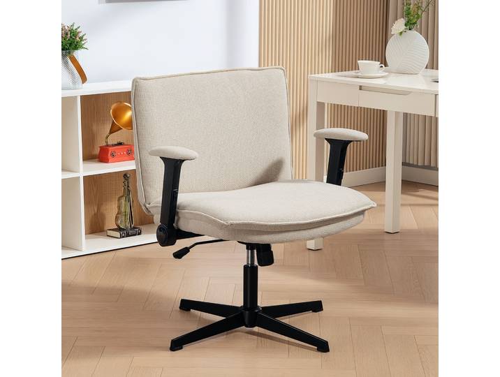 HOMCOM Chaise Bureau Pivotante Hauteur Réglable Crème