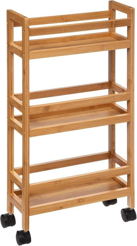 Famanu Bijzettafel Bamboe - Smalle Keukenwagen met Wielen - Natuurlijk - Hoogte: 74,5 cm