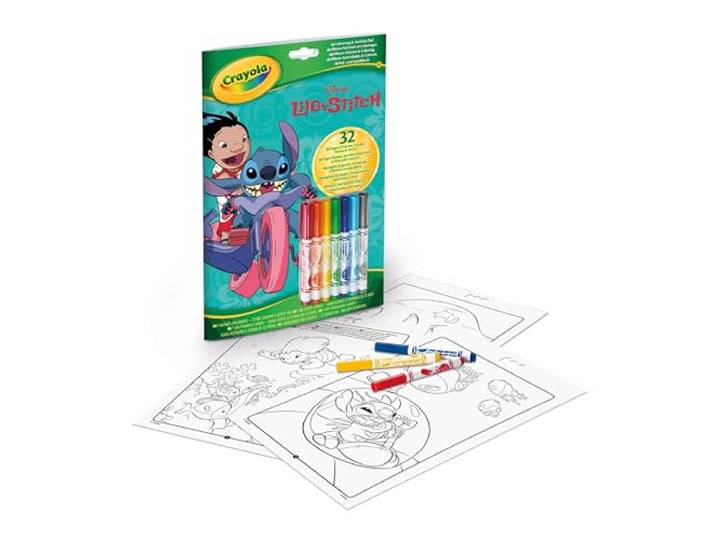 Crayola - activiteiten- & kleuralbum Lilo&Stitch, 32 kleurplaten en 7 uitwasbare mini viltstiften, 04-0865