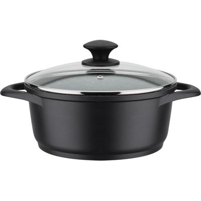Kochtopf GSW "Gourmet Granit", schwarz (schwarz, graphit), H:12,5cm Ø:28cm, Töpfe, Kochtopf, mehrfache, langlebige VITAFLONGRANIT Antihaft-Versiegelung, Induktion
