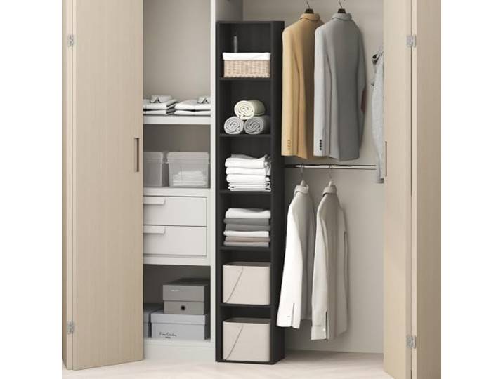 Furinno Cubicle 6-stufiges Schranksystem mit Aufbewahrungsmöglichkeiten, Schrankorganizer, offene Regale für Kleiderschrank, Schlafzimmer, Wohnzimmer, Blackwood