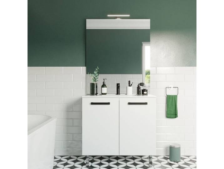 Meuble de salle de bain vasque intégrée 90cm 2 portes Blanc - Chelsea