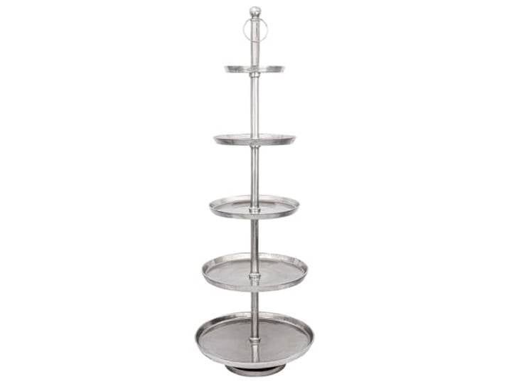 Etagere Annika mit runder Form, aus Aluminium gefertigt, Silber 180 cm Annika präsentiert Obst, Gebäck oder Dekoration auf fünf handpolierten Aluminiumetagen. Der silberne Aufbau kommt montiert.