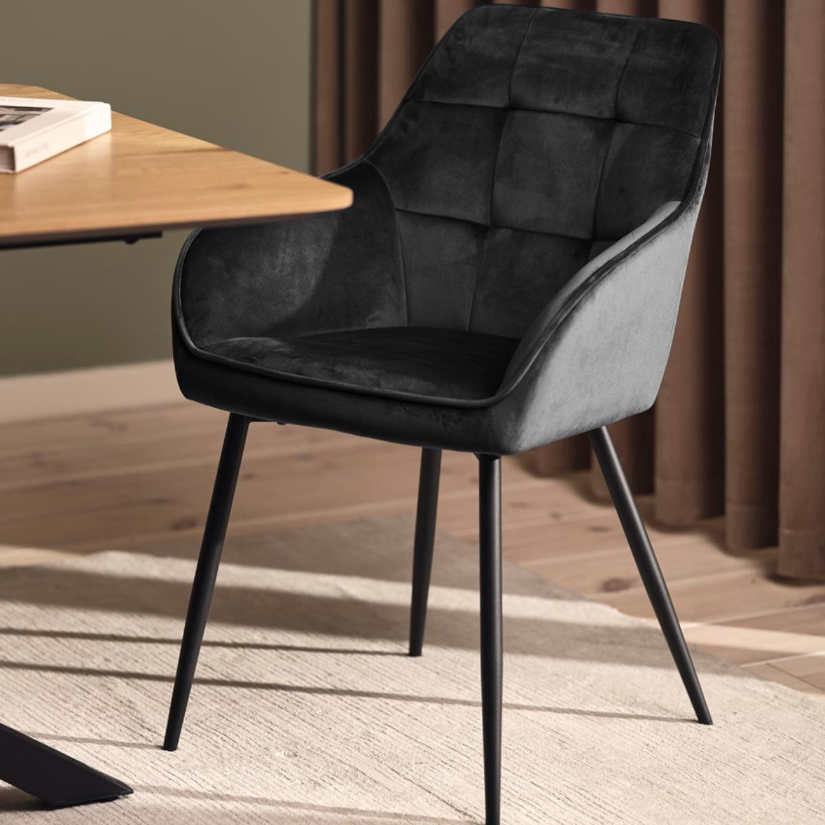 Giga Living Eetkamerstoel Nolan Square Velvet Donkergrijs - Set van 2