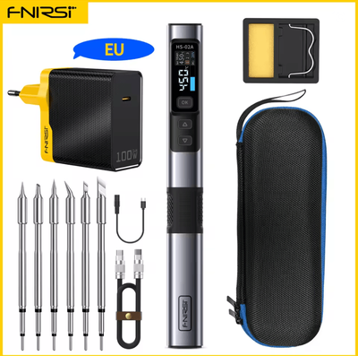 Inspire Essentials FNIRSI HS02 Smart Soldering Iron 100W With Adjustable Temperature And PD QC Fast Charging hs 02a 6 Tips100w