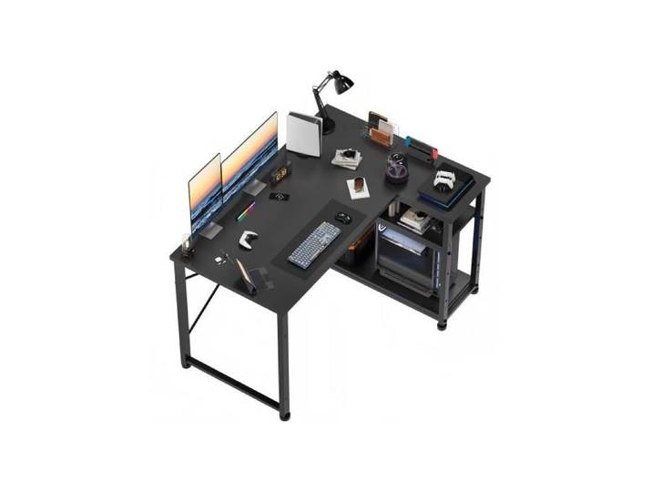 Bureau Homall bureau informatique en L avec compartiment de rangement bureau d'angle en L avec huche Bureau couleur Woodgra Noir