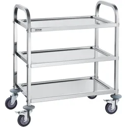 VEVOR Laborwagen Gerätewagen Medizintechnik Servierwagen 201 Edelstahl Tragbar Abräumwagen 100 kg Tragfähigkeit, 740 x 396 x 860 mm Labor Rollwagen Medical Trolley Dreifach-Design Silber