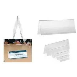 Europel, Informationsschild, Tisch-Namensschild, 210 x 75 mm, Dach-Form, 5er-Set aus transparentem Acryl, für zweiseitige Präsen