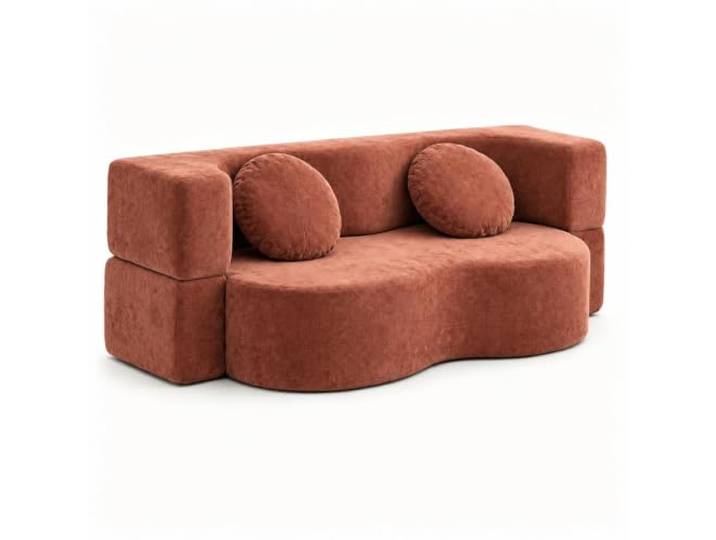 Kchsdool Chenille-Klappsofa, ausziehbare Bodenliege mit 2 Kissen Hochelastischer Schaumstoff, keine Montage erforderlich, komprimiert und vakuumverpackt, flaches Profil(Orange,200CM)
