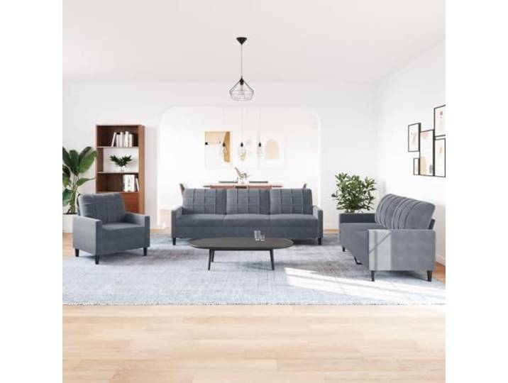 KTHLBRH 4-teiliges Sofaset aus dunkelgrauem Samt mit Fußstütze Rahmen aus Metall, Füllung aus Schaumstoff, Sofa für 1-2-3-Sitzer, Verwendung im Wohnzimmer