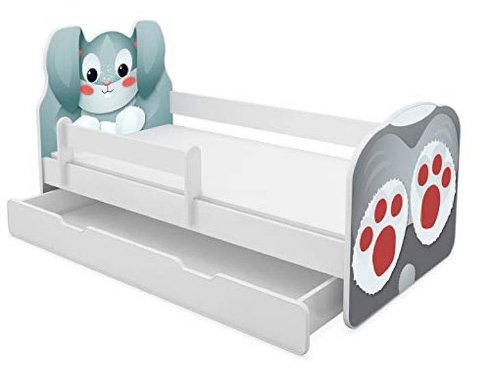 ACMA Tiere VII Kinderbett Jugendbett Matratze Rausfallschutz Lattenrost Spielbett Kinderzimmer Möbel (01 Hase, 160x80 cm + Bettkasten)