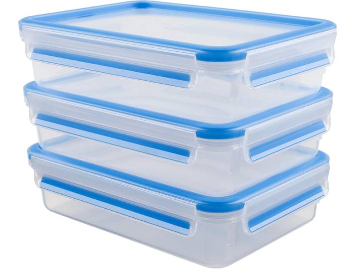 Frischhaltedose EMSA Clip & Close , blau (transparent, blau), B:23cm H:5,5cm L:16,5cm, Kunststoff, Lebensmittelaufbewahrungsbehälter, Frischhaltedose, 1,2 Liter