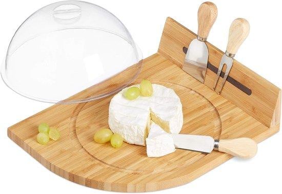 Famanu bamboe kaasplank met 3-delig bestek en magnetische strip - Natuurlijk