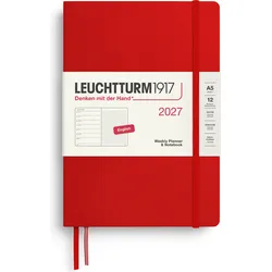 Leuchtturm 1917 Wochenplaner und Notizbuch gepunktet Hardcover 2027 EN A5, rot