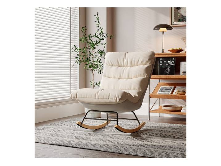 Simurq Schaukelstuhl Relaxsessel Wohnzimmer Leinen Stoff Teddy Bouclé Holz Kufen (Set), 1-St) (Relaxsessel Wohnzimmer Leinen Stoff Holz Kufen