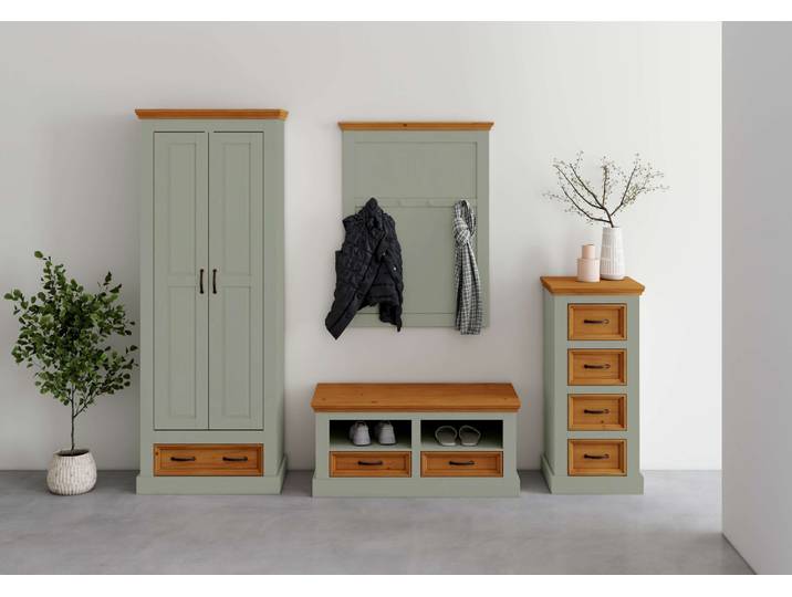 Garderobenschrank GOODPRODUCT Selma , grün (salbei grün, gebeizt), B:70cm H:185cm T:40cm, Massivholz, Schränke, Garderobenschrank, mit 1 Boden und Ausziehkleiderstange, Breite 70 cm