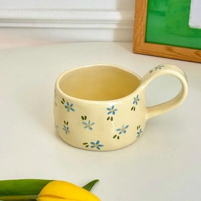 Uplifted Goods Cream Flower Ceramic Mug b 10.1 Oz.
