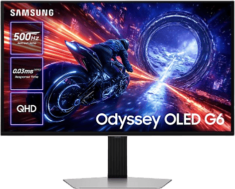 Monitor gaming - Samsung Odyssey G6 G60SF LS27FG602SUXEN, 27" QHD, 500 Hz, 0.03 ms, OLED, Altura ajustable, Plata