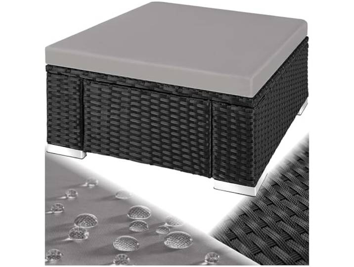 tectake® witterungsbeständiger Outdoor Rattan Hocker mit abnehmbarem Kissen, Lounge Hocker, Balkon Möbel, Gartenmöbel Set, Pouf Ergänzung zu Lounge, Sessel oder als Beistelltisch - schwarz/grau