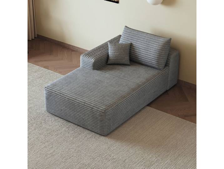 ULEVR Canapé-lit convertible 1 place gris en tissu corduroy chaise longue réversible gauche livré monté