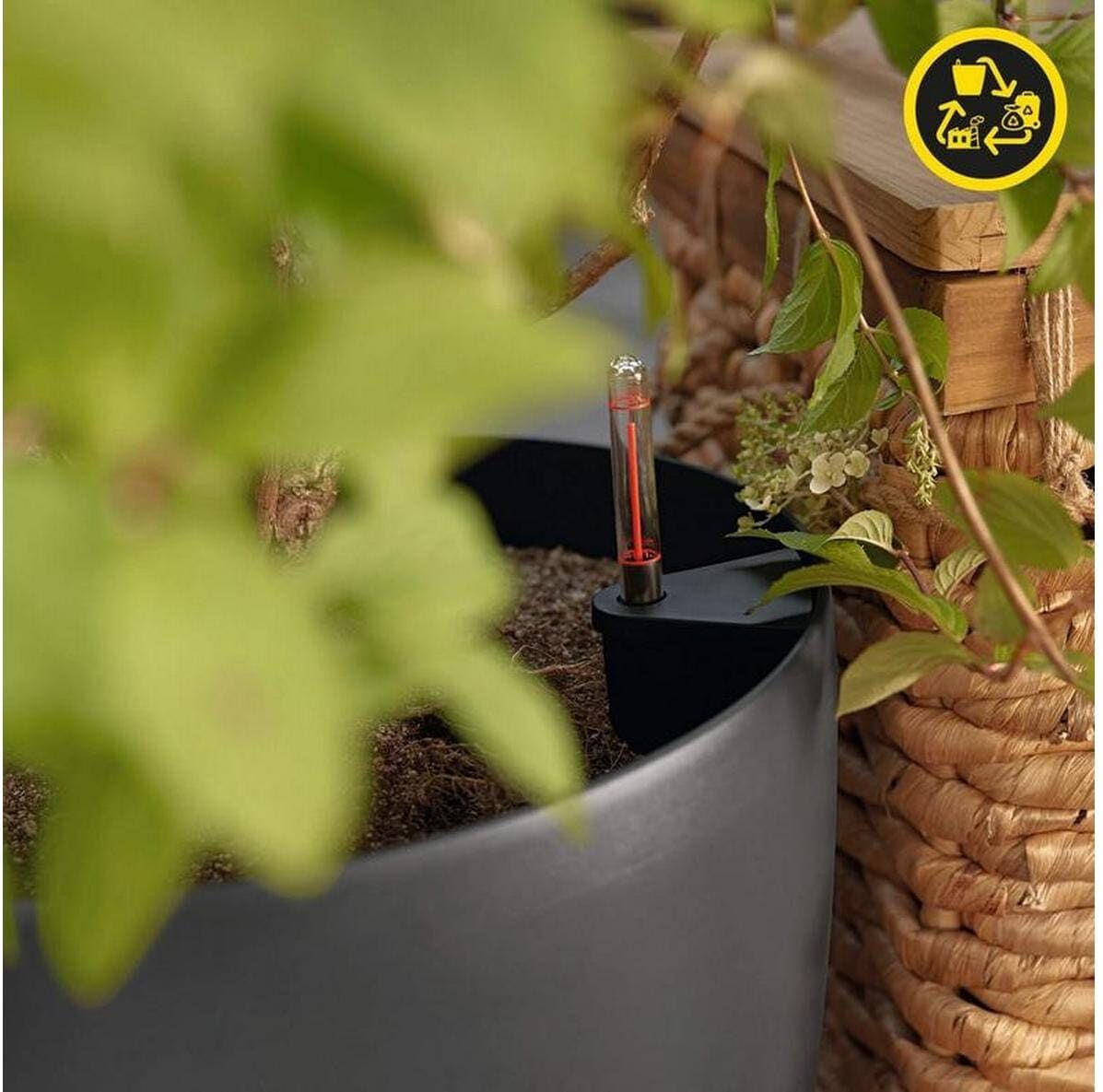 Blumentopf "Lechuza CLASSICO Color Eco 18 Komplettset", grau, H:17cm Ø:19cm, Kunststoff, Pflanzgefässe, Blumentopf grau Ø 19cm