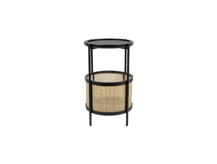 Table d'appoint en rotin noir, ronde - White Label, Makoto - Ø30x
