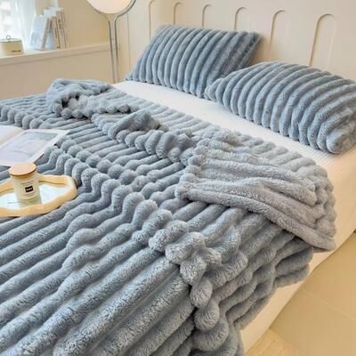 Inspired Finds Thickened Striped Multifunctional Blanket Soft Solid Color Bed Cover, Nap Throw & Pet Blanket pink 78.74x90.55in