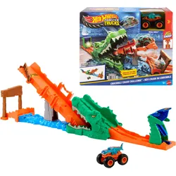 Hot Wheels Monster Trucks Crocodile Crash Challenge Spielset und Mega-Wrex-Spielfahrzeug im Maßstab 1:64