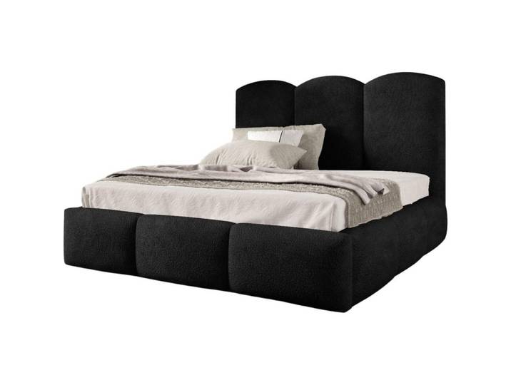 Beautysofa Polsterbett Bero, 160x200, Bouclé-Stoff, Schwarz, 160x200 cm, Schlafzimmer, Betten, Polsterbetten