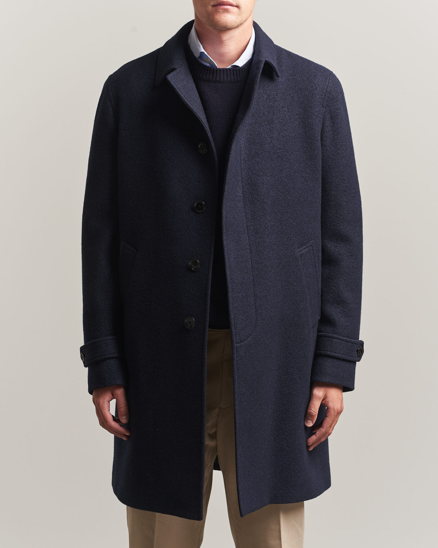Lardini Wool/Cashmere Boucle Car Coat Navy men 48 Blå