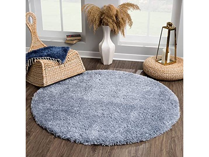 SANAT Porto Shaggy Wohnzimmer Teppich - Hochflor Zottel-Teppiche für Wohnzimmer, Schlafzimmer, Küche, Flure, Kinderzimmer - Leicht Zu Reinigen, Superweich, Modern Teppich Blau 150 cm Rund