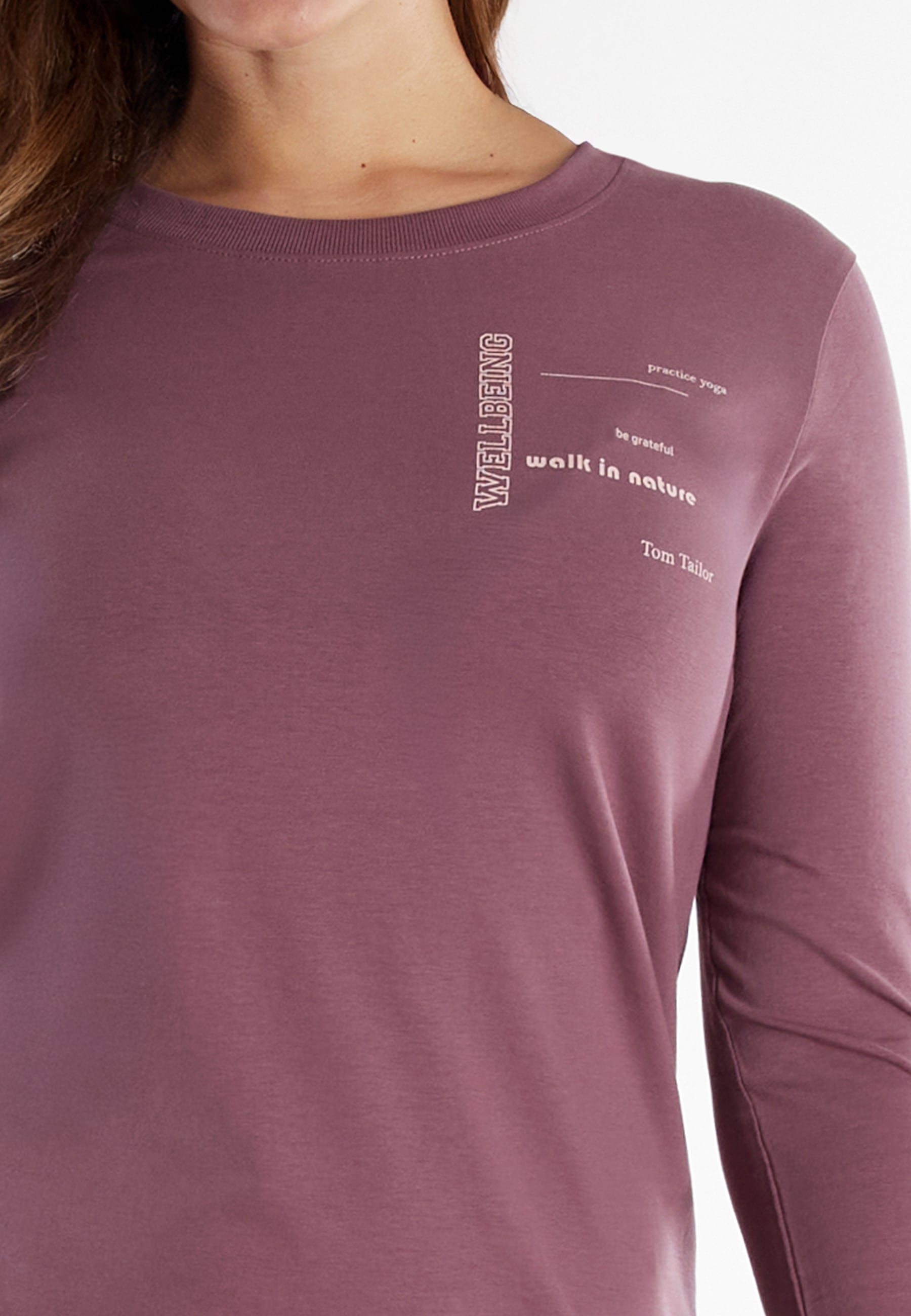 Schlafanzug TOM TAILOR "Sitia", Damen, Gr. 36 (S), lila (lila, mittel, streifen), Obermaterial: 95% Baumwolle, 5% Elasthan, gestreift, bequem normal, Rundhals, gerader Abschluss, Homewear-Sets Schlafanzug, Langarm, Rundhalsausschnitt, mit Muster, basic, B