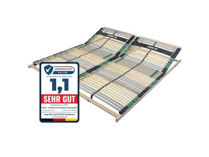 Sleepneo Lattenrost 160x200 Premium Strong bis 200Kg, Kopfteil verstellbar, 7-Zonen-Lattenrost mit 42 Latten, Made in Germany, extra stabil aus Buchenholz