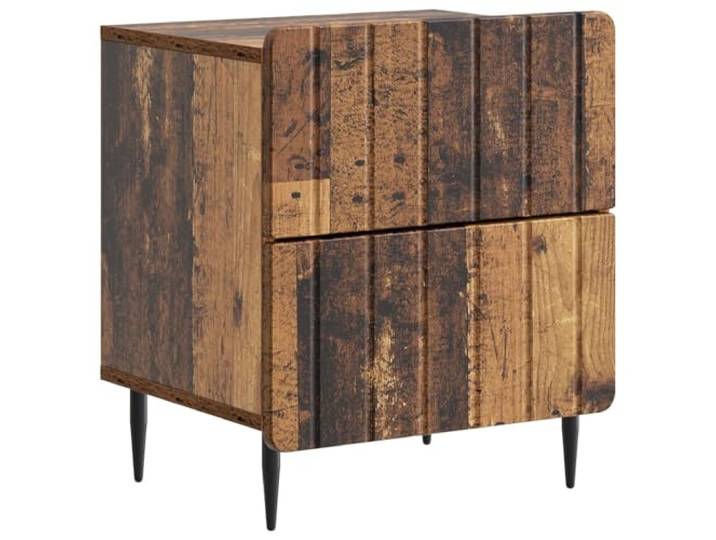 GHVBNMF Nachttisch Altholz 43x34,5x49,5 cm Nachtschrank mit 2 Schubladen Kompakter Nachtschrank für Schlafzimmer und Wohnzimmer mit 2 Schubladen und schlanken Metallbeinen.