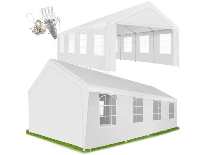 Partyzelt Mammut 8x4m im Stecksystem, stabil und wasserdicht - weiss/weiss