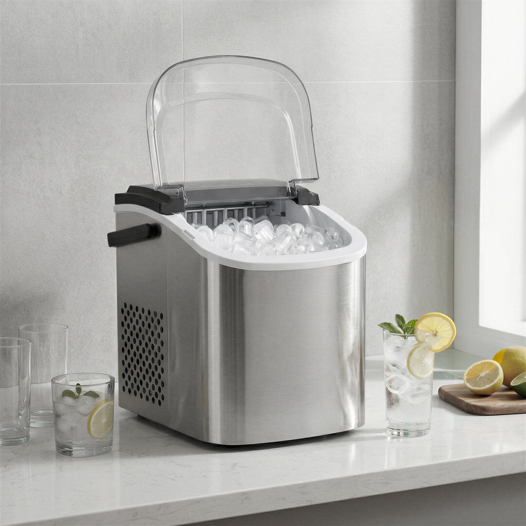 LEDREM 12 Lb. Daily Production Cube Ice Freestanding Ice Maker Silver;Grey 32cm H X 25cm W X 31cm D