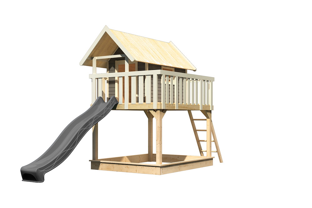 KARIBUHOLZT Stelzenhaus Fidel 198x243x329 tgrau m.Rutsche 16988431