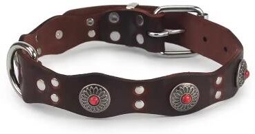 Inspire Curations Retro Genuine Leather Beaded Flower Dog Collar For Large Dogs (Ethnic Style) red l