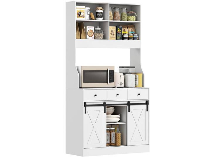 ComfortXL Buffet De-08656 Bauernhaus-Stil mit Scheunentüren Weiß, 40x180x93.5 cm, Esszimmer, Anrichten, Buffetschränke