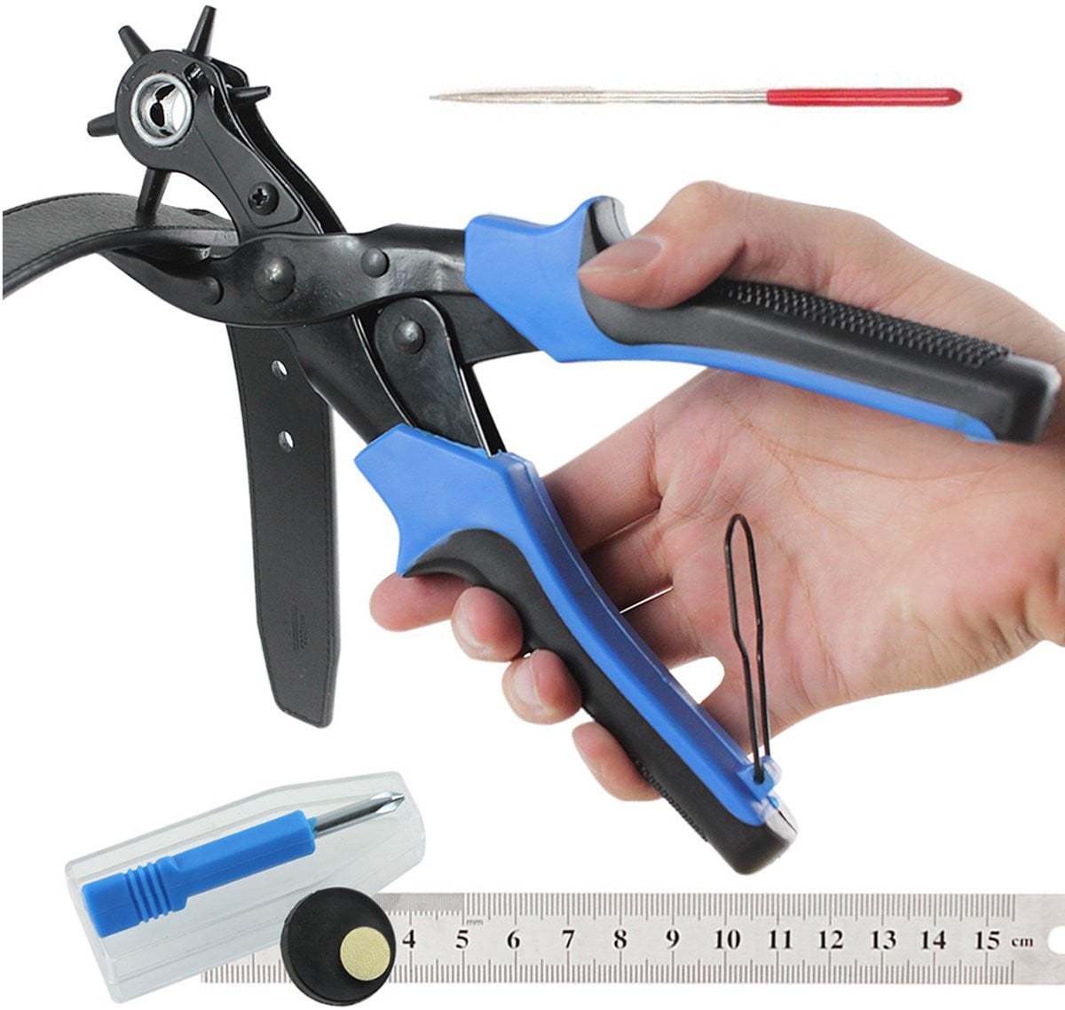 Riem Punch Set voor het maken van gaatjes in leren riemen, blauw en zwart, plastic