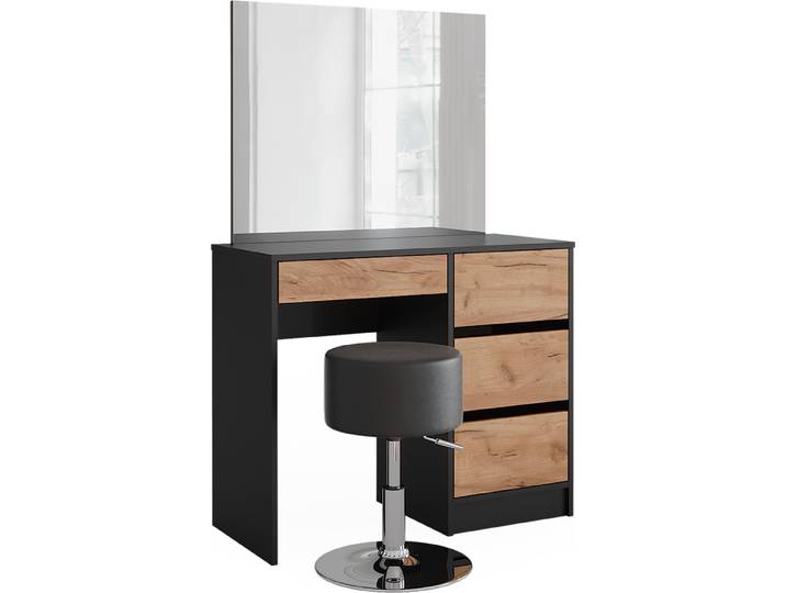 Coiffeuse Vicco Sherry Anthracite/Chêne doré 90x140cm avec miroir et tabouret\, Model 52034