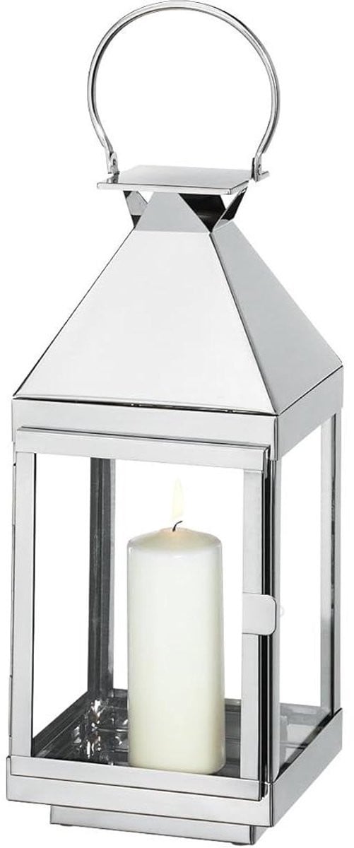 Metalen Lantaarn Decoratieve Lamp Sfeerverlichting in Edelstaal B/D/H: 16 x 16 x 45 cm