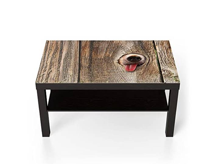 DEQORI Glastisch schwarz groß 90x50 cm Motiv Neugierige Hundeschnauze ausgefallener Beistelltisch aus Glas Hochglanz Couchtisch fürs Wohnzimmer moderner Couch Tisch mit Design