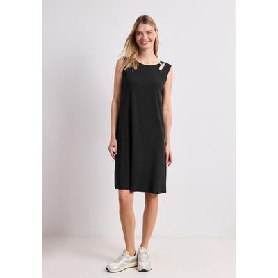 Midikleid STREET ONE, Damen, Gr. 46, EURO-Größen, schwarz, Stoff, 95% Viskose, 5% Elasthan, unifarben, normal knielang, Rundhals, abgesteppt, Kleider Midikleid, mit Rundhalsausschnitt
