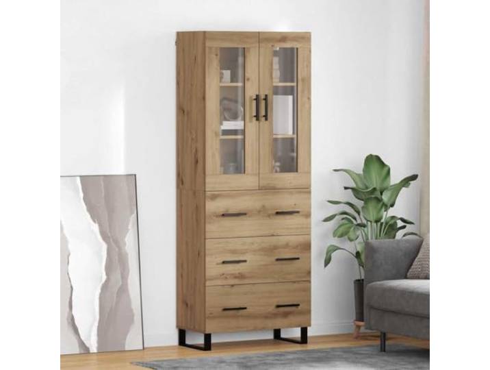 RJPLMFV Schrank mit 2 Türen, 180 cm, Holz und Glas Modernes Design, Griffe aus Eisen, ideal für Wohnzimmer und Esszimmer