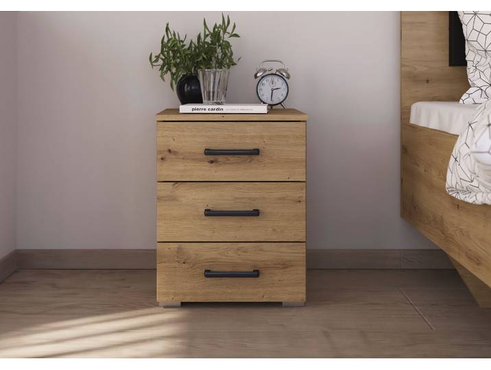 Nachtkommode RAUCH Maika , braun (eiche artisan), B:40cm H:52cm T:40cm, Holzwerkstoff, Sideboards, Nachtkommode, 3 Schubladen mit grosszügigem Stauraum