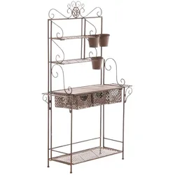 DELUKE Pflanzregal JENA Antik mit Ablagen 94x30x149cm, Metall, Antik-Braun Pflanztisch Garten Metalltisch für Blumen Pflanzen