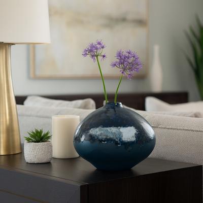 Sagebrook Home Decorative Vase - Blue Ceramic Finish Details